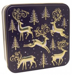 Grandma Wilds Embossed Golden Stags with Christmas Trees Tin with Stem Ginger & Lemon and Chocolate Chip Cookies 160g