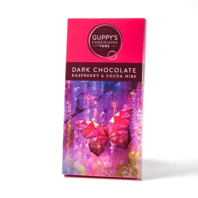 Guppy's Dark Chocolate Raspberry & Cocoa Nibs Bar 90g